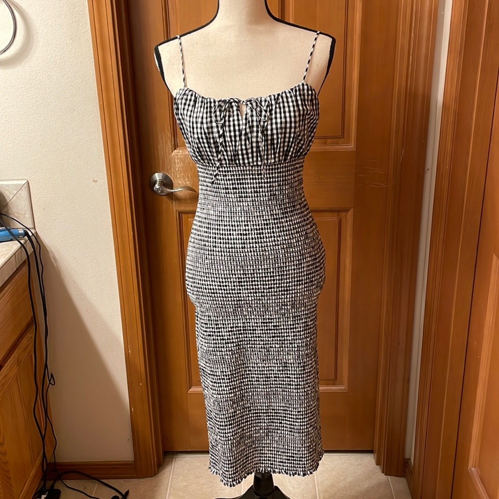 J Crew smocked gingham check tie front sundress